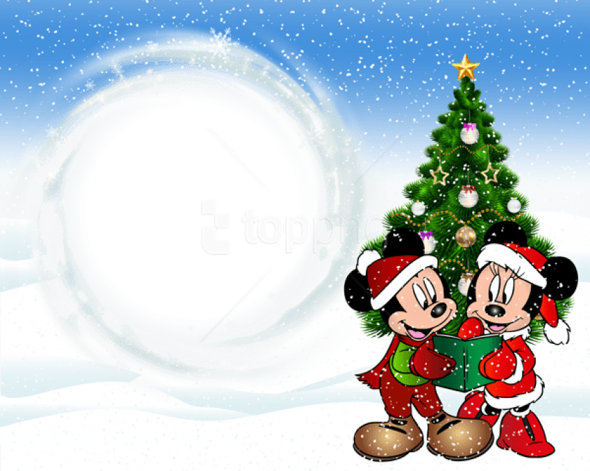 Free Png Christmas Kids Transparent Frame With Mickey - Minnie And Mickey Christmas Clipart (850x678), Png Download