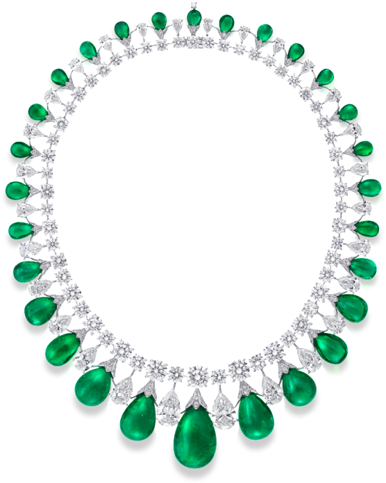 Graff Cabochon Emerald And Diamond Necklace - Emerald And Diamond Necklace By Graff Clipart (592x700), Png Download