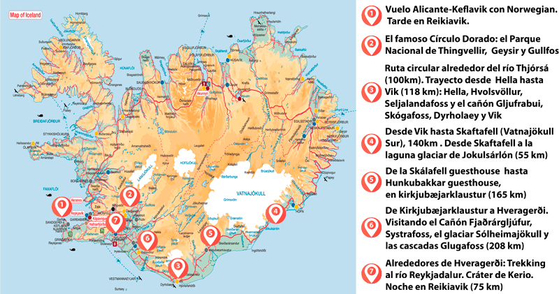 Recorrido Y Escalas En Una Semana Por El Sur De Islandia - Iceland Map Clipart (800x421), Png Download