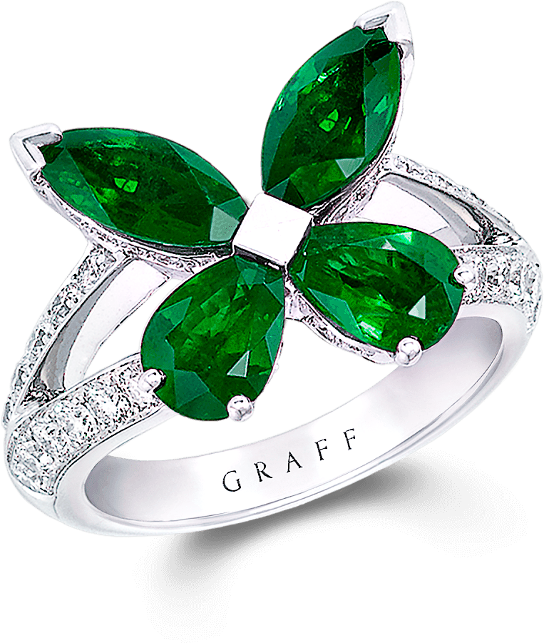 Classic Butterfly Ring In Emerald And Diamond From - Graff Butterfly Ring Clipart (2000x2000), Png Download