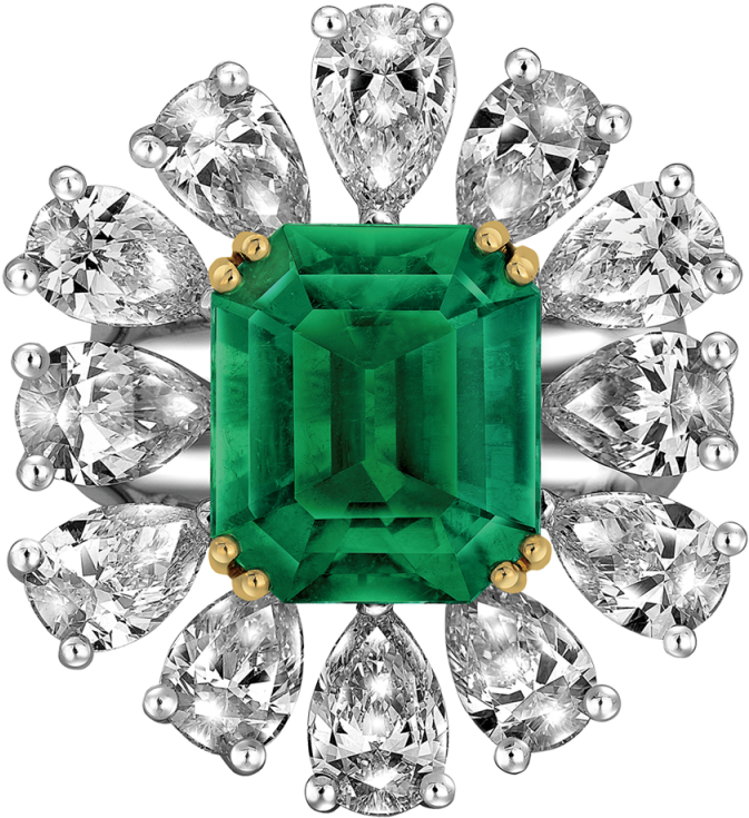 Octagonal Cut Emerald And Diamond Ring - Engagement Ring Clipart (1280x1280), Png Download