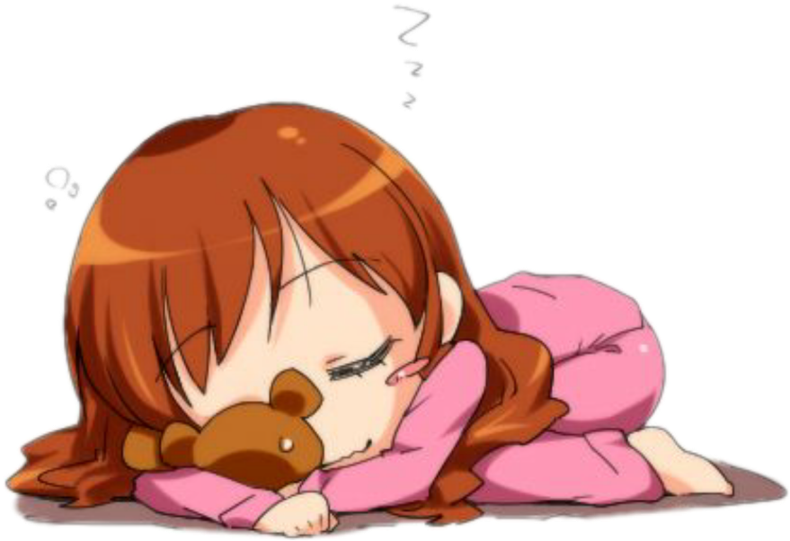 #girl #baby #teddybear - Kawaii Sleepy Anime Girl Clipart (1024x1024), Png Download