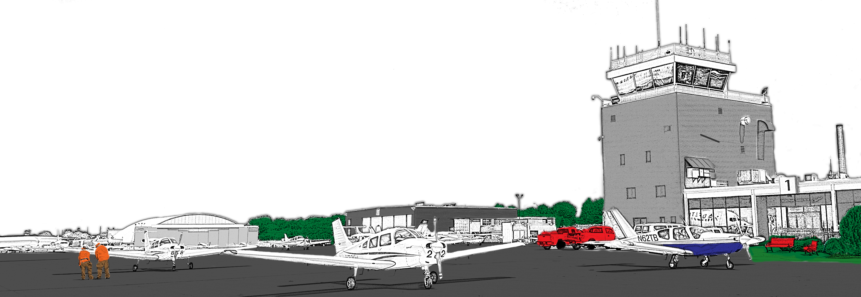Hangar Cartoon - Light Aircraft Clipart (3519x1215), Png Download