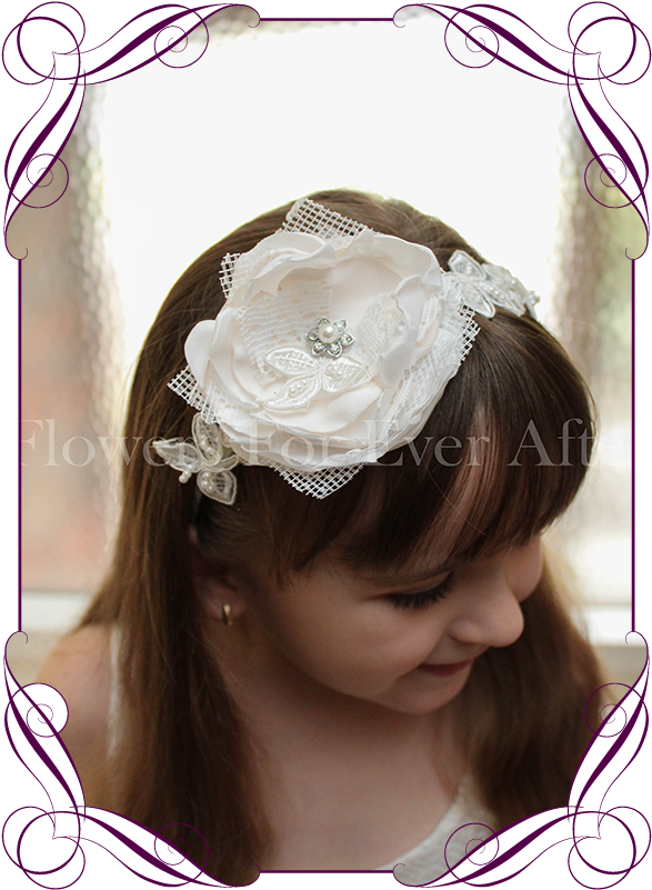 A Sweet Girls Flower And Lace Headband Perfect For - Wedding Groomsmen Boutonniere White Clipart (608x822), Png Download