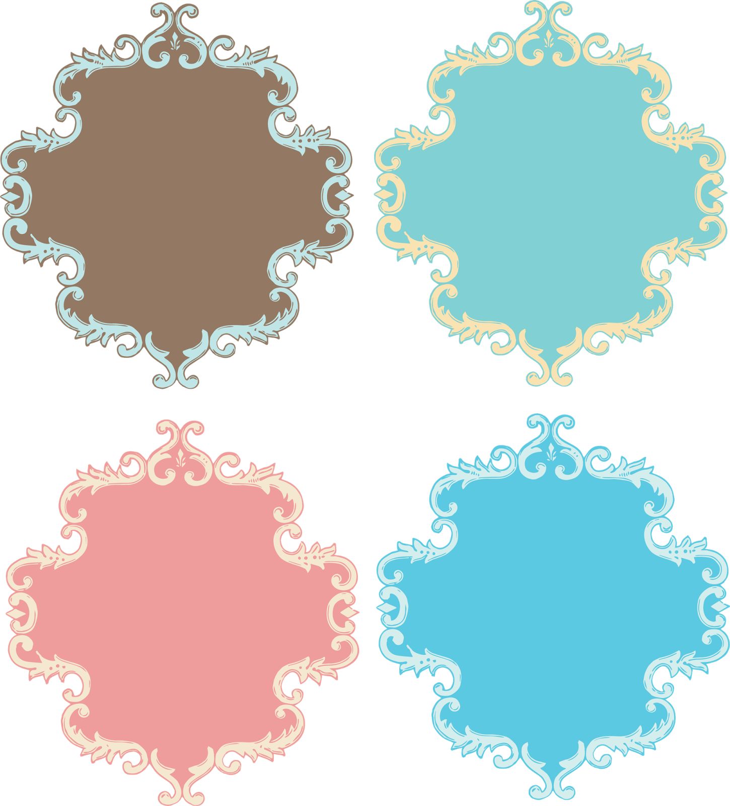 Retro Colored Free Printable Labels - Vintage Turquoise Frame Png Clipart (1450x1600), Png Download