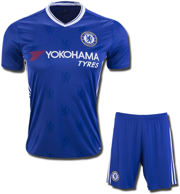 Kids Chelsea Football Jersey And Shorts Home 16 - Chelsea Adidas Vs Chelsea Nike Clipart (622x670), Png Download