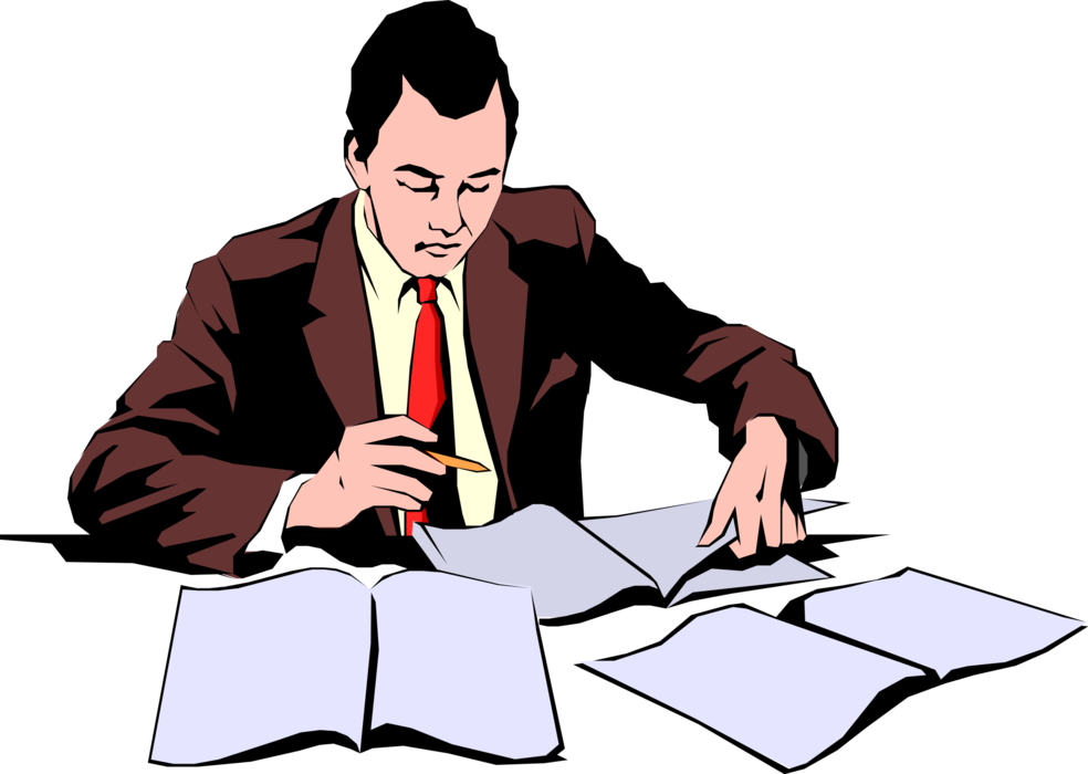 Vector Illustration Of Businessman Reviewing Documents - Financial Audit Clipart (984x700), Png Download