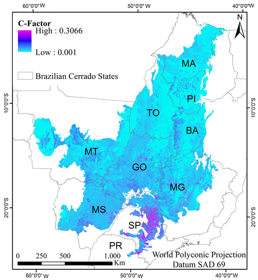 Soil Cover And Management Factor Map Of The Study Area - Sugarcane In Cerrado In Brazil Clipart (903x574), Png Download