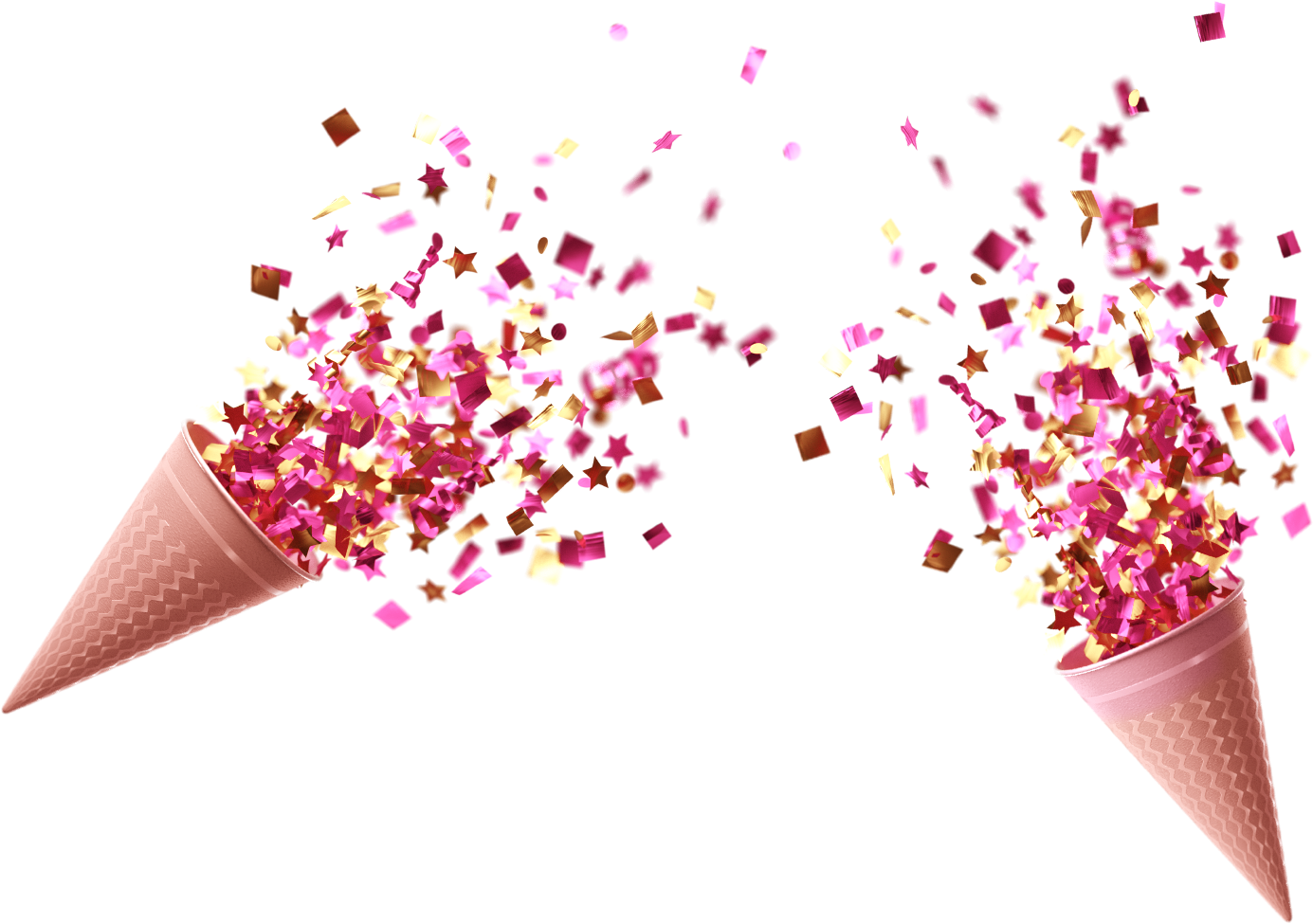 Gold Confetti Cups Cannon 3d - Transparent Background Confetti Cannon Clipart (1385x975), Png Download