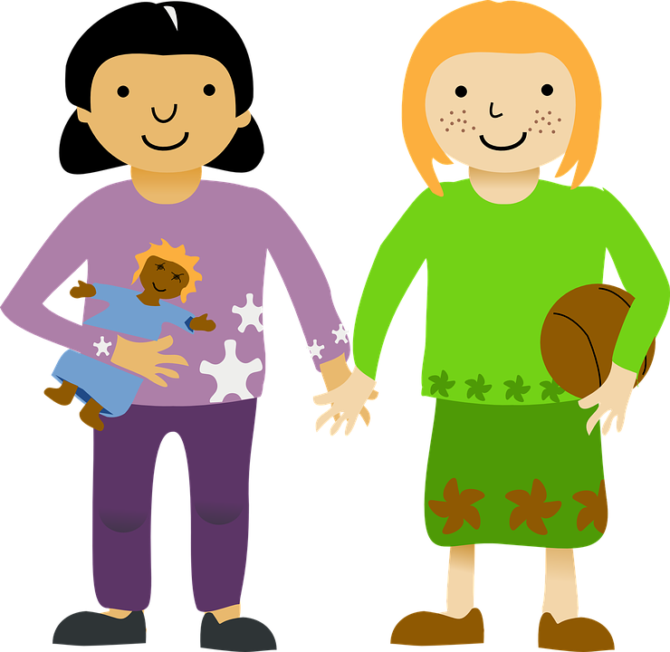 Children Girls Together Standing Holding Hands - Friends Clip Art - Png Download (740x720), Png Download