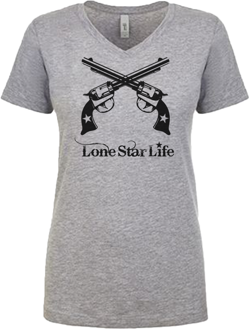 Guns Crossed Vneck - T-shirt Clipart (873x1155), Png Download