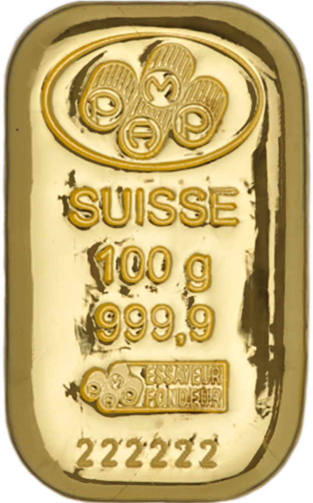 100 Gm Pamp Suisse Cast Gold Bar - Gold Biscuit 100 Grams Clipart (1000x1000), Png Download