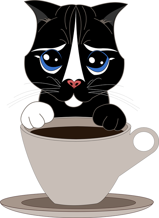Cat Pet Cup Coffee Tea Kitten Tender Puppy - Cat Clipart (526x720), Png Download