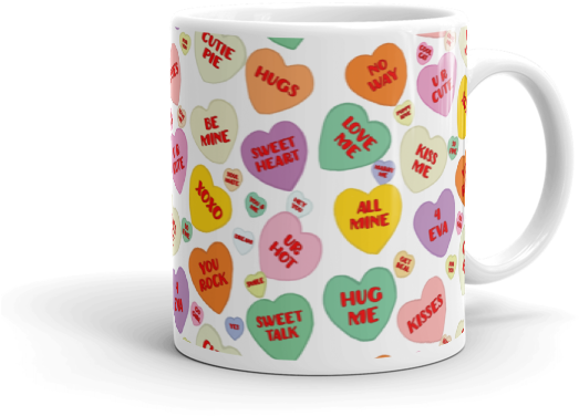 Candy Conversation Hearts Mug - Coffee Cup Clipart (600x600), Png Download