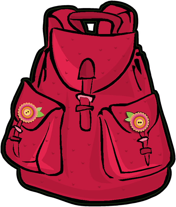 Pink Backpack Girl School Education Young Student - Girl Backpack Png Clipart (611x720), Png Download