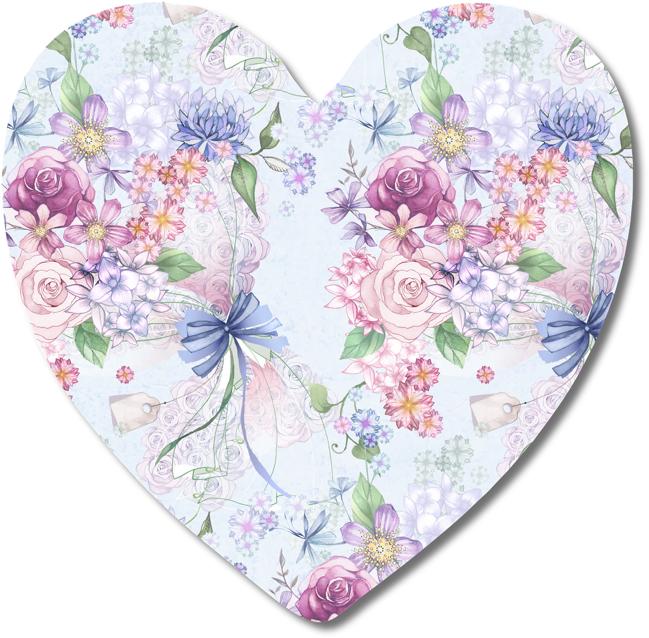 Tag Pink Floral Heart Love Png Image - Happy Birthday Vintage Purple Flowers Clipart (1280x1259), Png Download