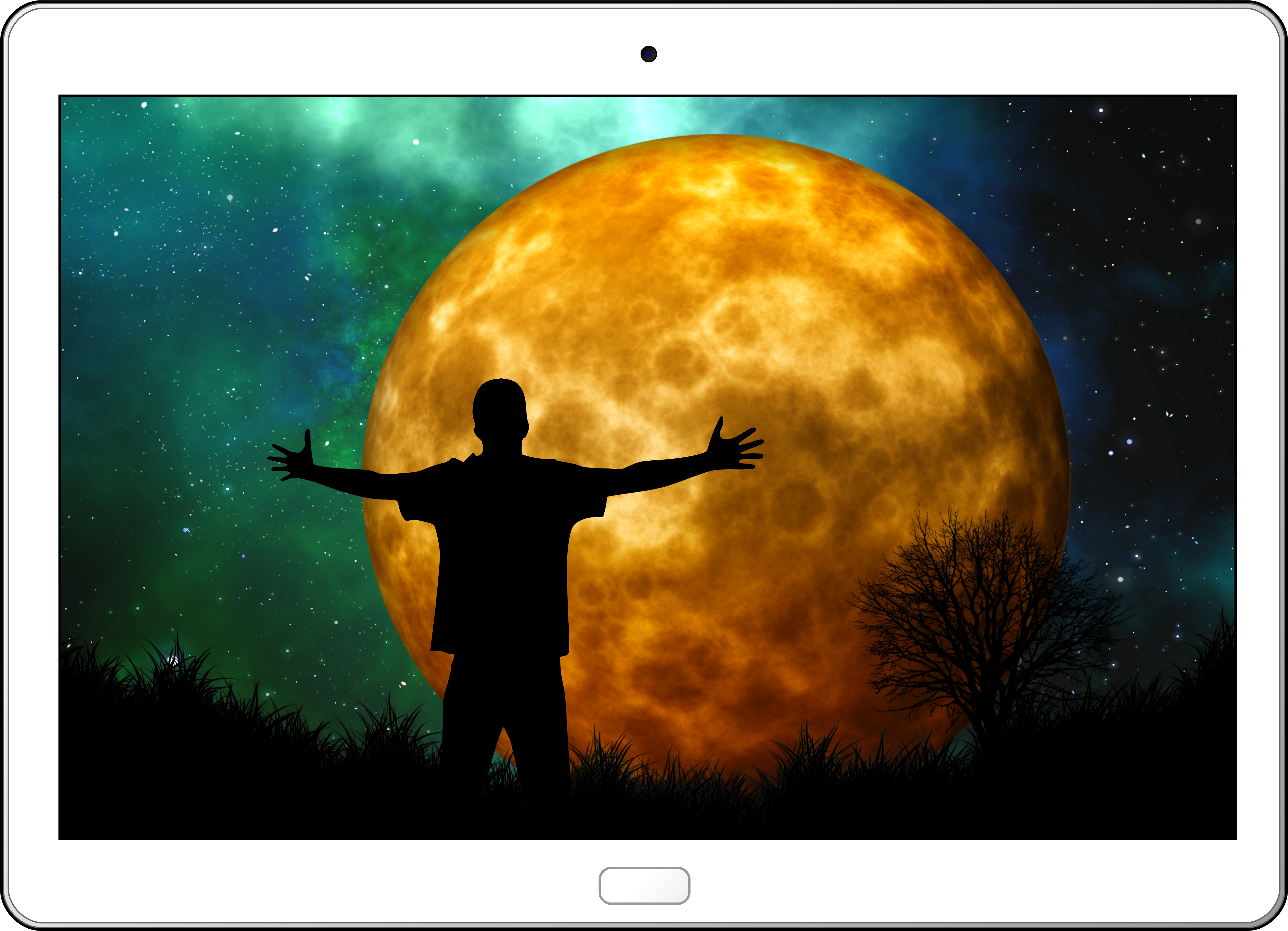 Tablet Moon Man Silhouette Joy 1704847 - Silueta De Una Mujer En La Luna Clipart (5999x4242), Png Download