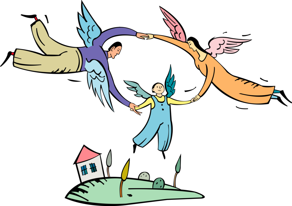 Vector Illustration Of Winged Family Of Spiritual Angels - Cartoon Clipart (990x700), Png Download