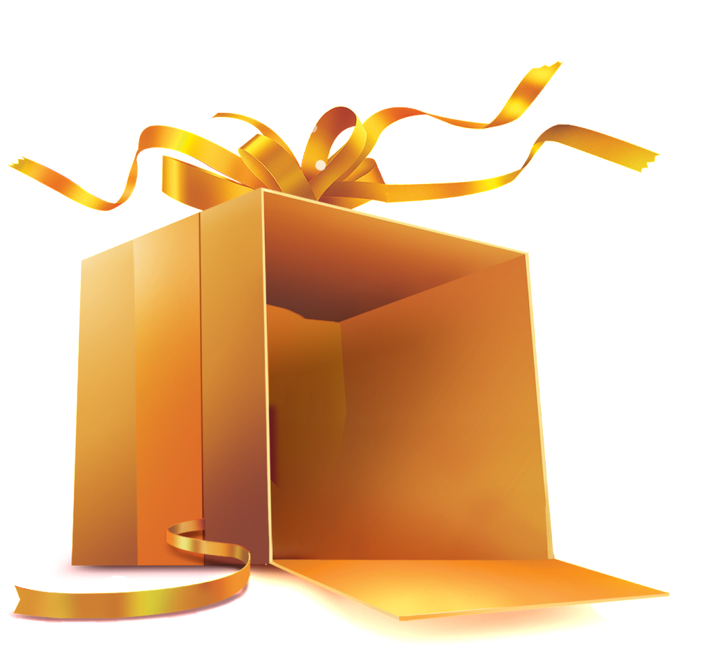 Golden Gift Box Cartoon Transparent - Gold Gift Box Open Clipart (1015x955), Png Download