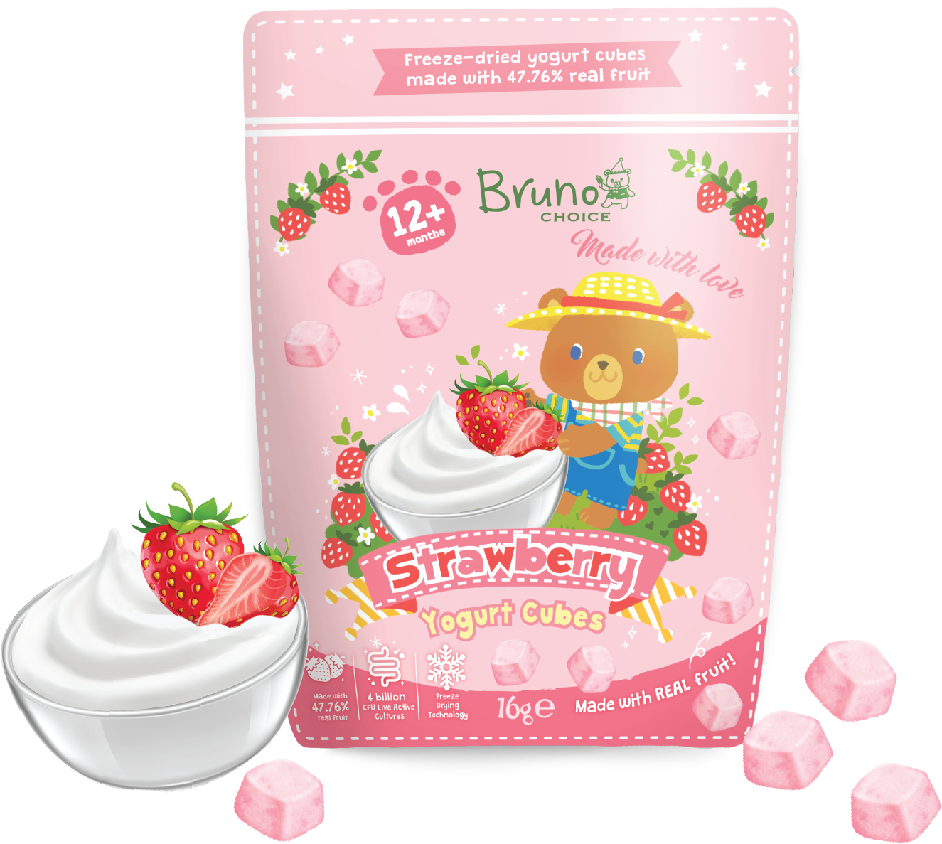 Bruno Choice Strawberry Yogurt Cube 16g - Strawberry Clipart (1437x1437), Png Download