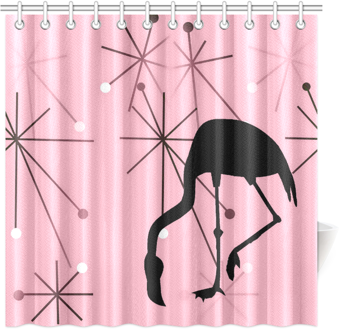 Midcentury Modern Atomic Starburst Flamingo Pink Shower - Retro Flamingo Shower Curtain Clipart (800x800), Png Download