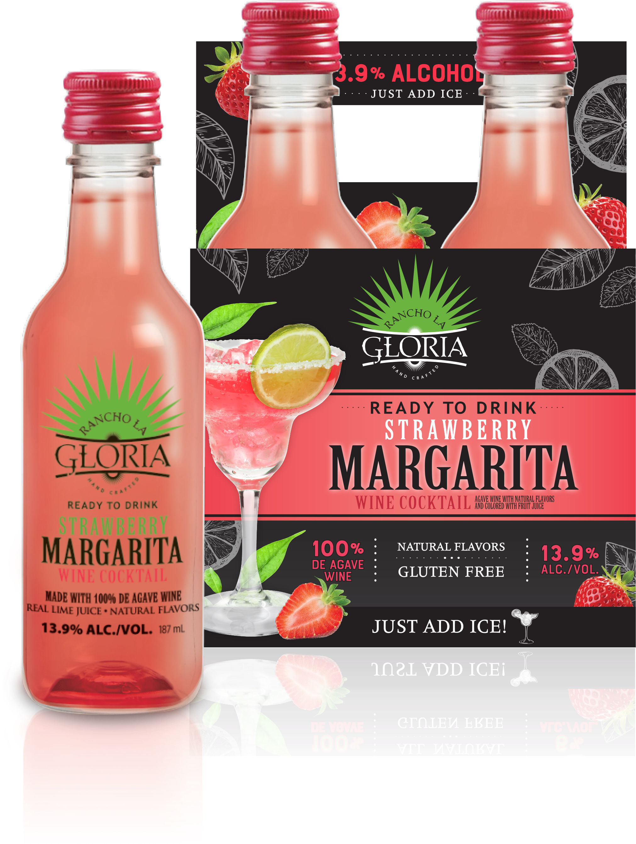 Strawberry Margarita Wine Cocktail 4 Pack 187 - Rancho La Gloria Strawberry Margarita Clipart (2151x2879), Png Download