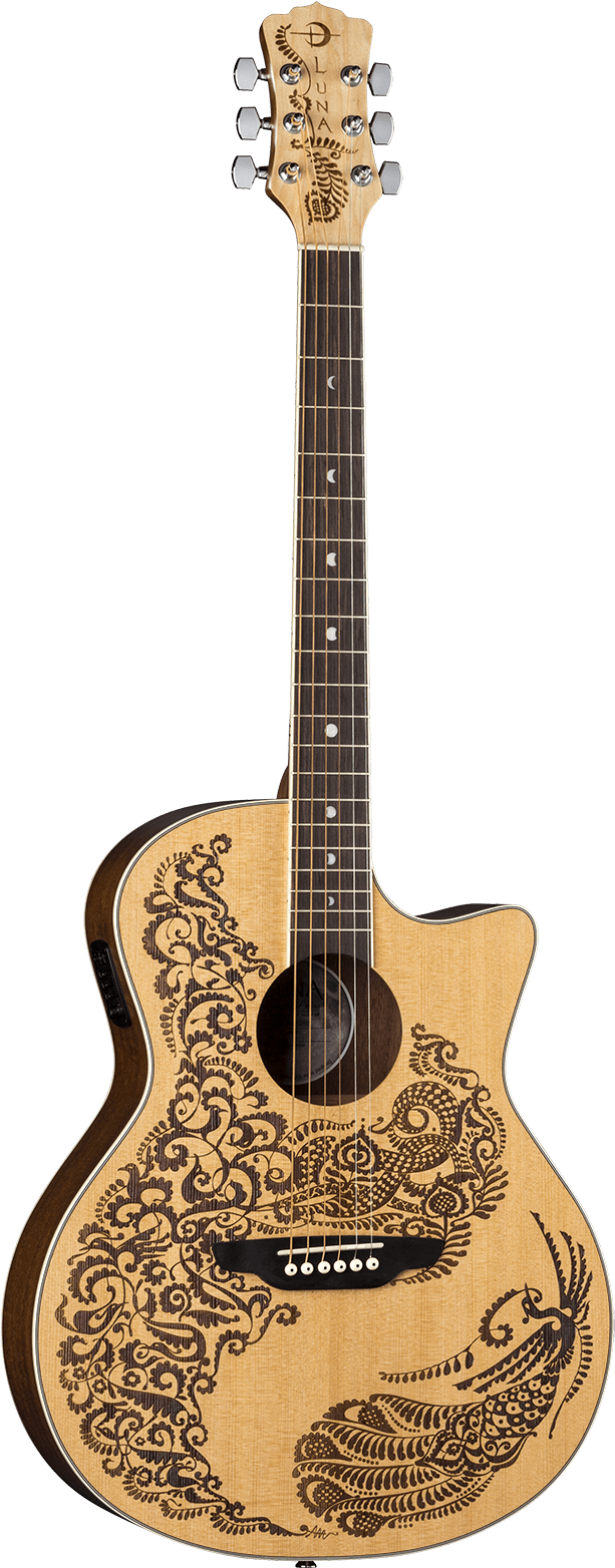 Luna Henna Paradise Select Spruce Acoustic-electric - Music Instruments Guitar Clipart (750x1600), Png Download