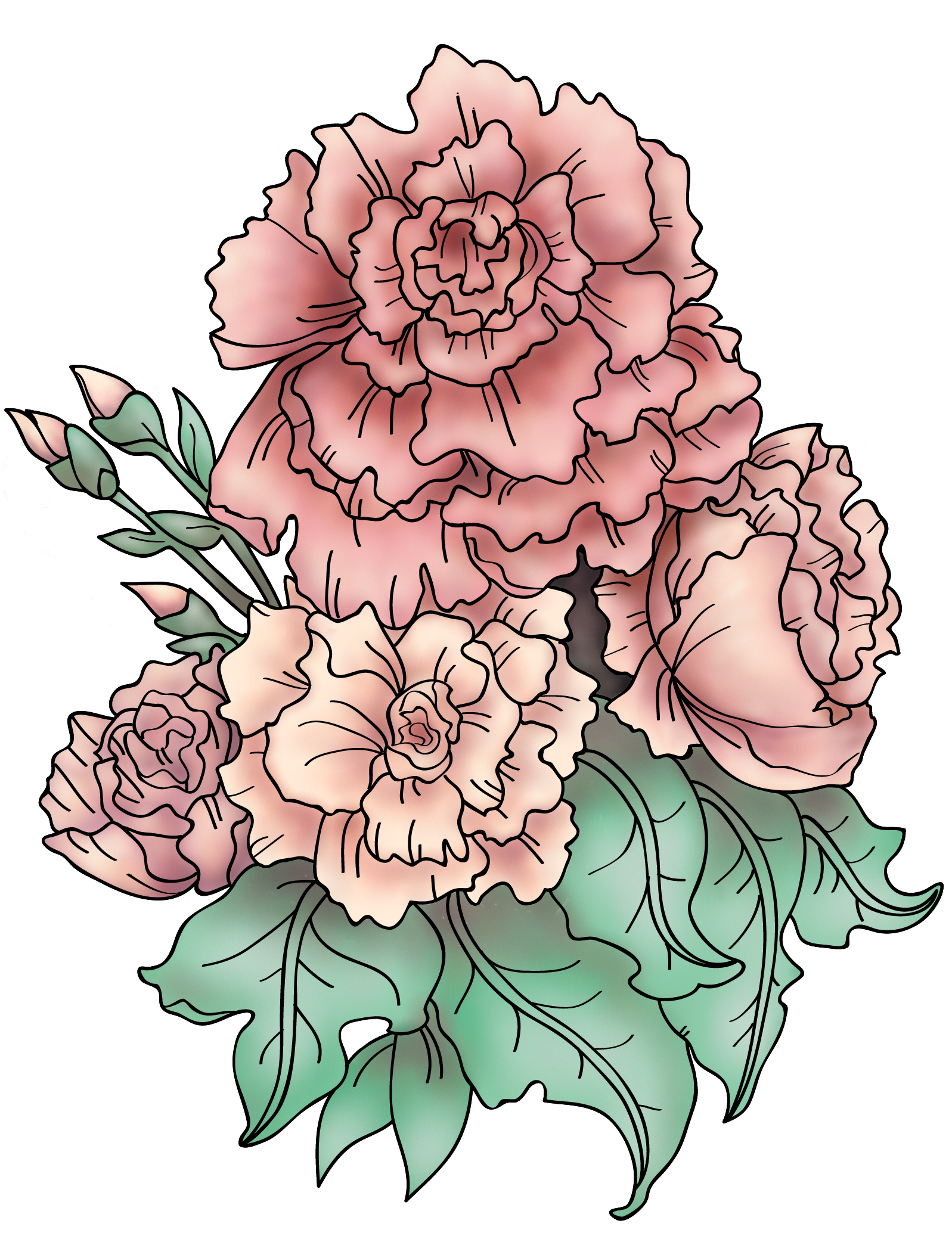 Tattoo Design Based On "still Life Of Carnations" By Clipart (1597x2084), Png Download