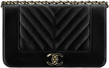 Chanel Black Chevron Mademoiselle Vintage Wallet On - Wallet Clipart (564x720), Png Download