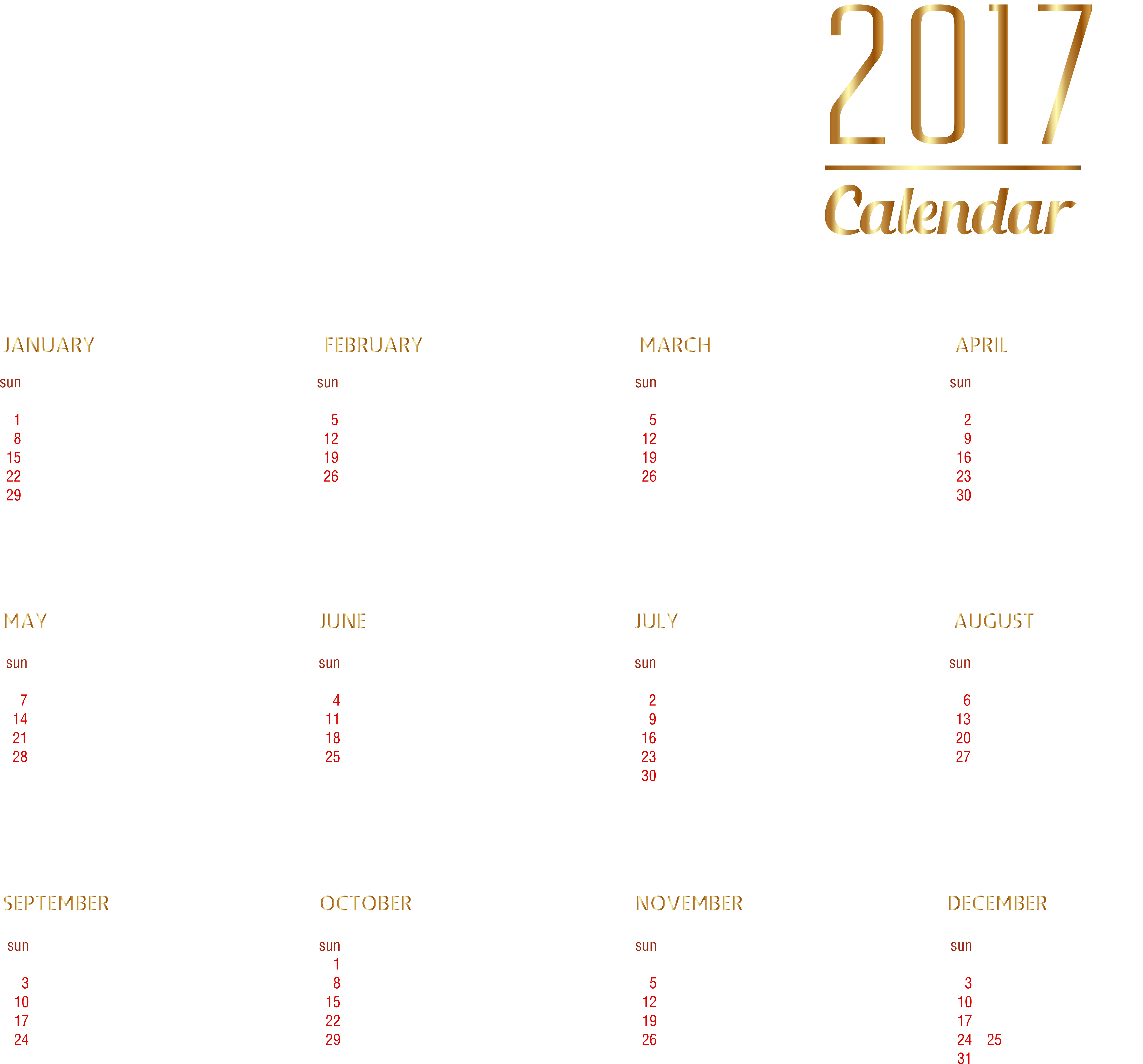 2017 Calendar Transparent Png Clipart Image (8000x7546), Png Download