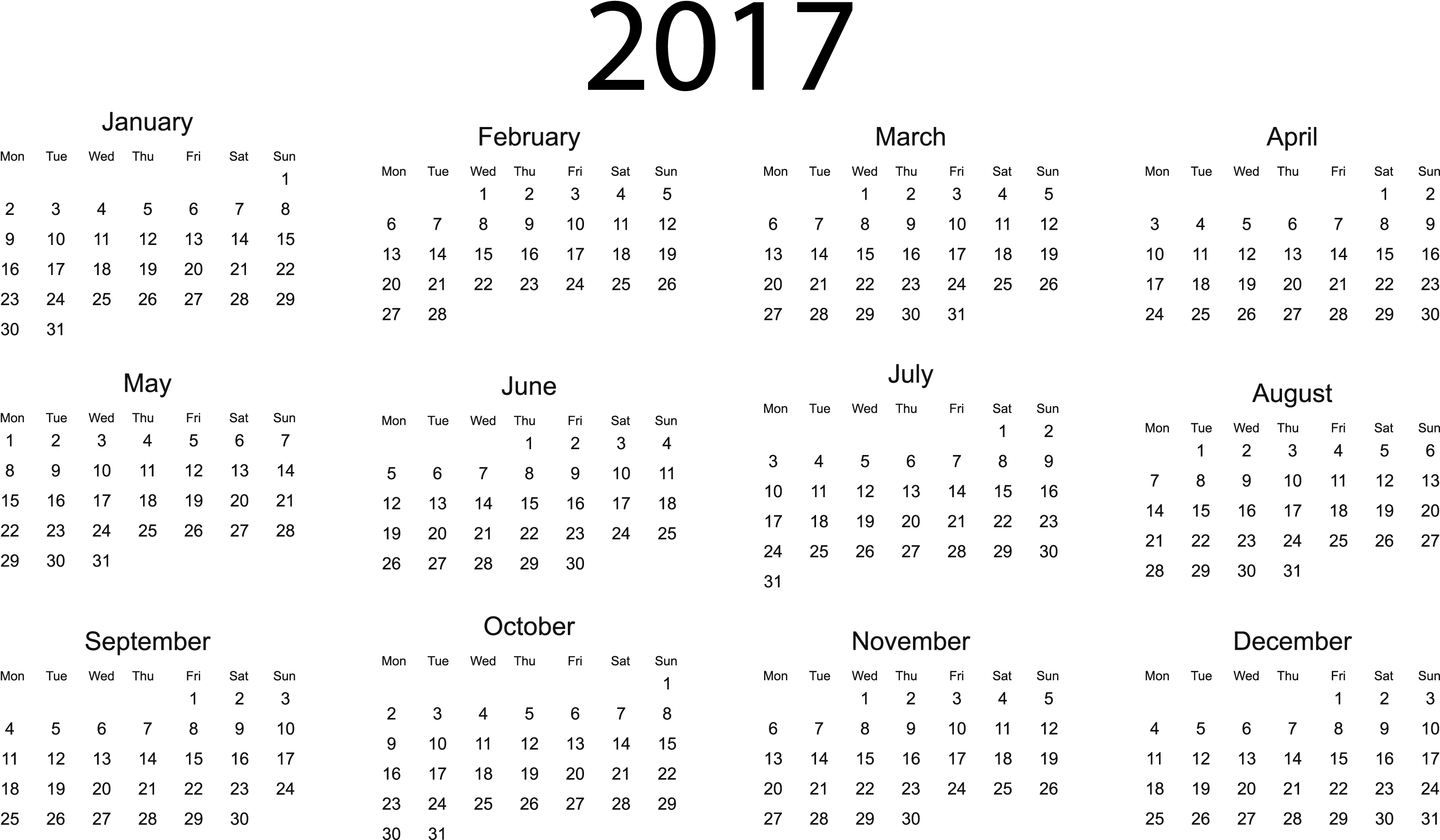 2017 Calendar - Full Year 2019 Calendar Clipart (3372x2089), Png Download