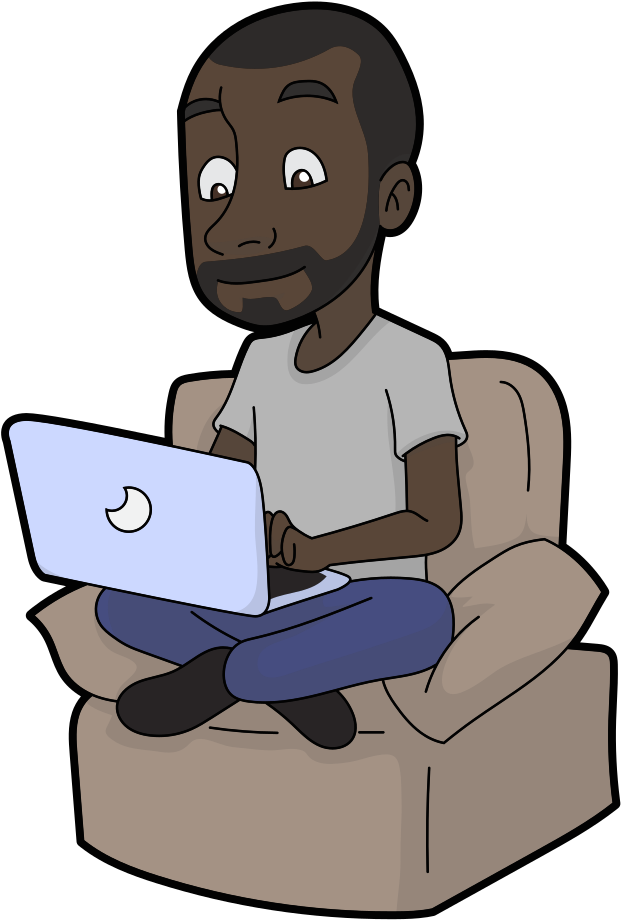 Black Cartoon Guy Using His Laptop - Sitting Clipart (816x1056), Png Download