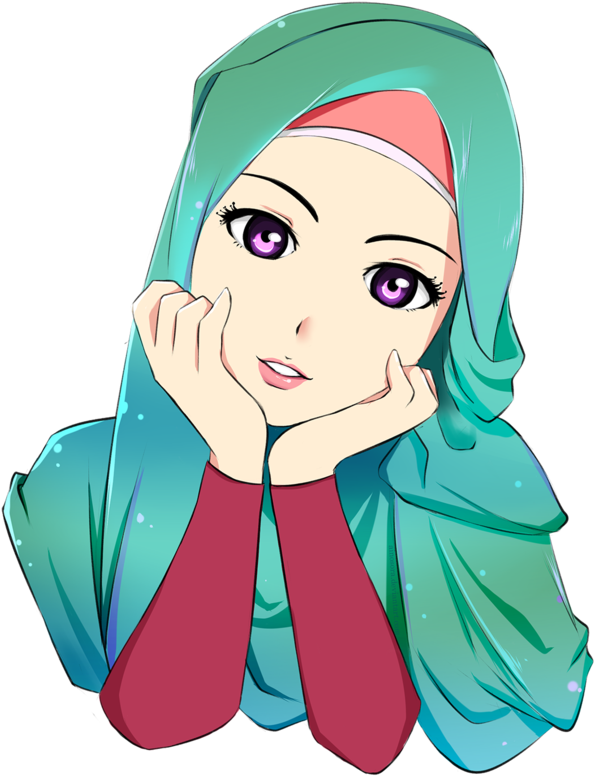Anime Muslimah Png - Cute Muslim Girl Cartoon Clipart (751x1063), Png Download
