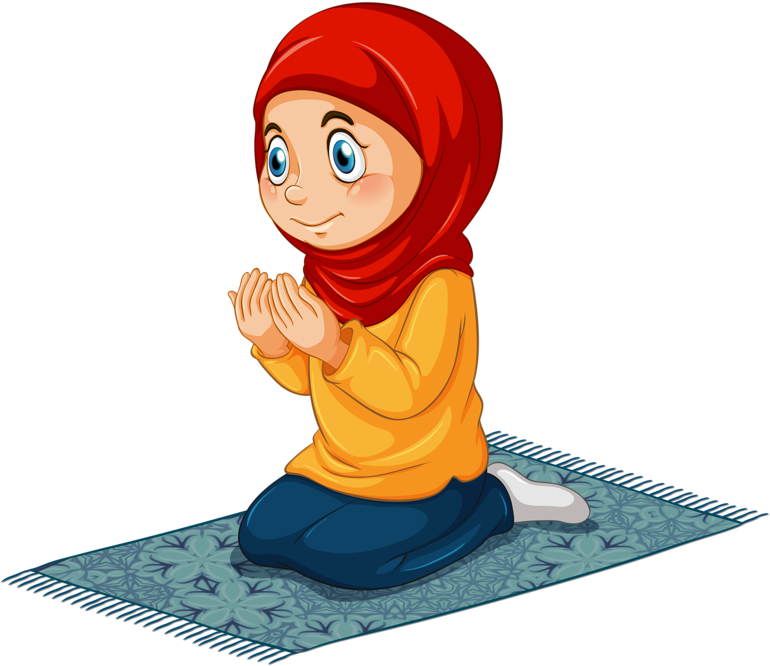 Muslim Girl Praying Cartoon Clipart (800x679), Png Download