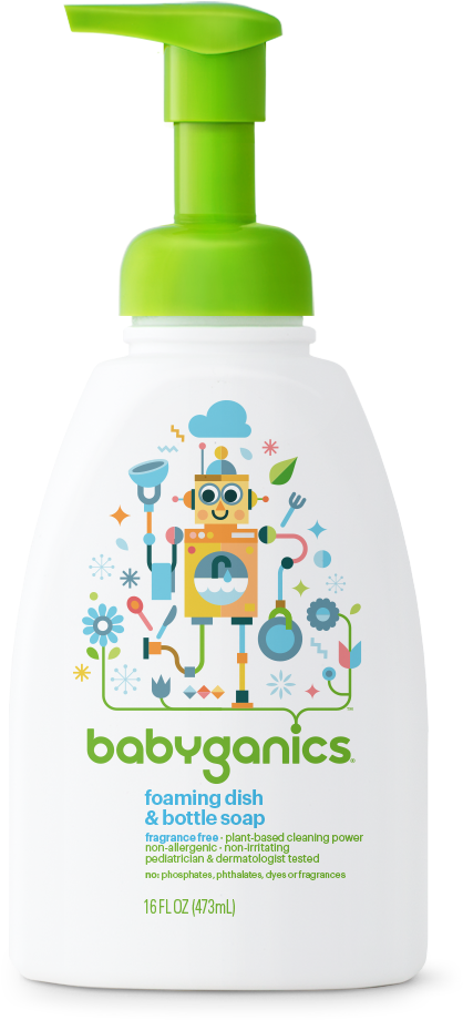 Babyganics Foaming Dish & Bottle Soap, Fragrance Free, - Babyganics Alcohol Free Foaming Hand Sanitizer 8.45 Clipart (1200x1200), Png Download
