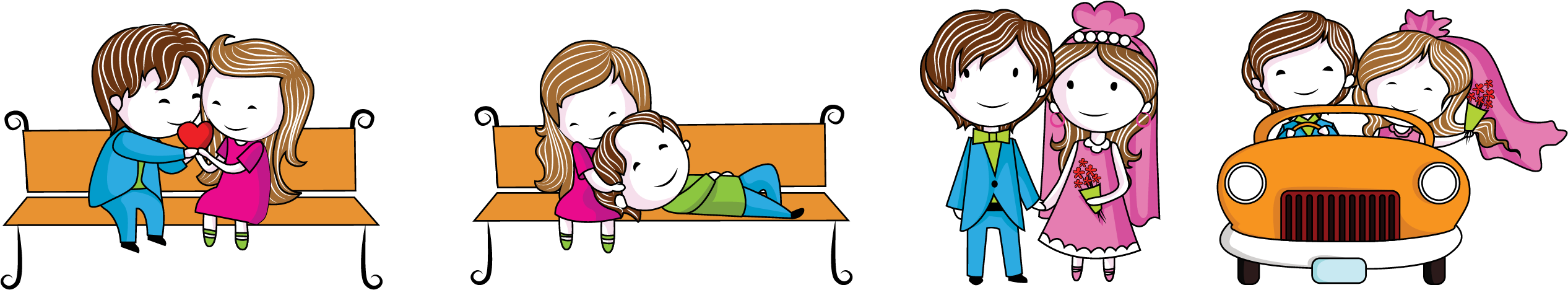 Cartoon Love Transprent - Cute Couple Cartoon Characters Clipart (2963x1050), Png Download