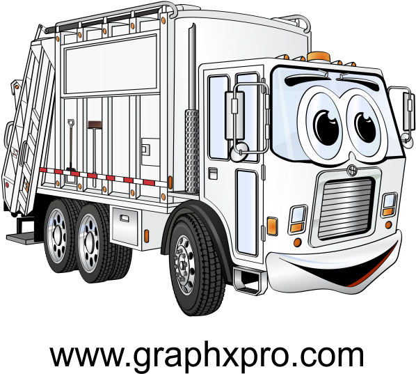 White Garbage Truck Cartoon - Cute Garbage Truck Cartoon Clipart (735x554), Png Download