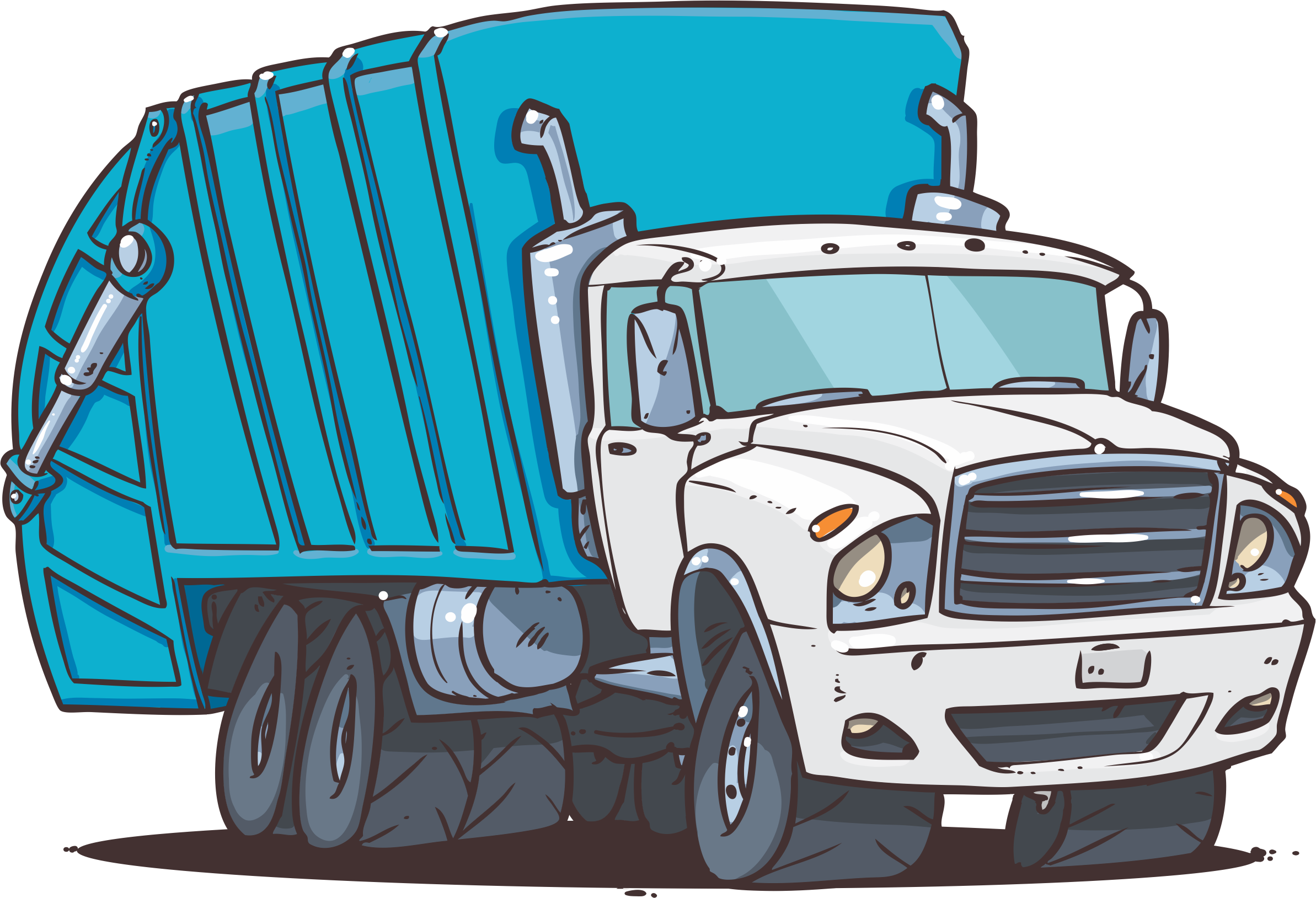 Garbage Truck Animal Control Van Yellow Cab Concrete - Cartoon Garbage Truck Png Clipart (2386x1628), Png Download