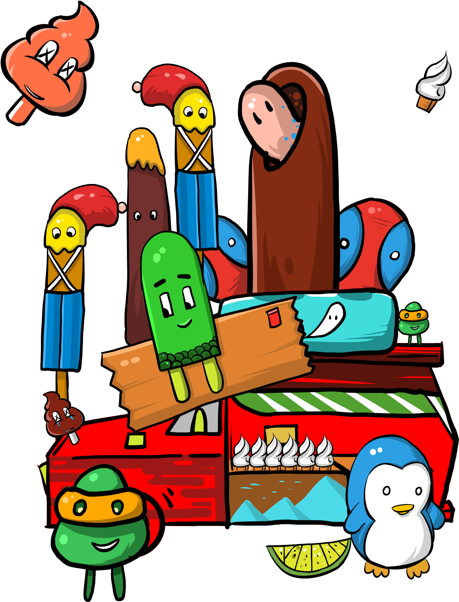 Cartoon Color Tide Ice Cream Truck Png And Psd - Cartoon Clipart (2000x2000), Png Download