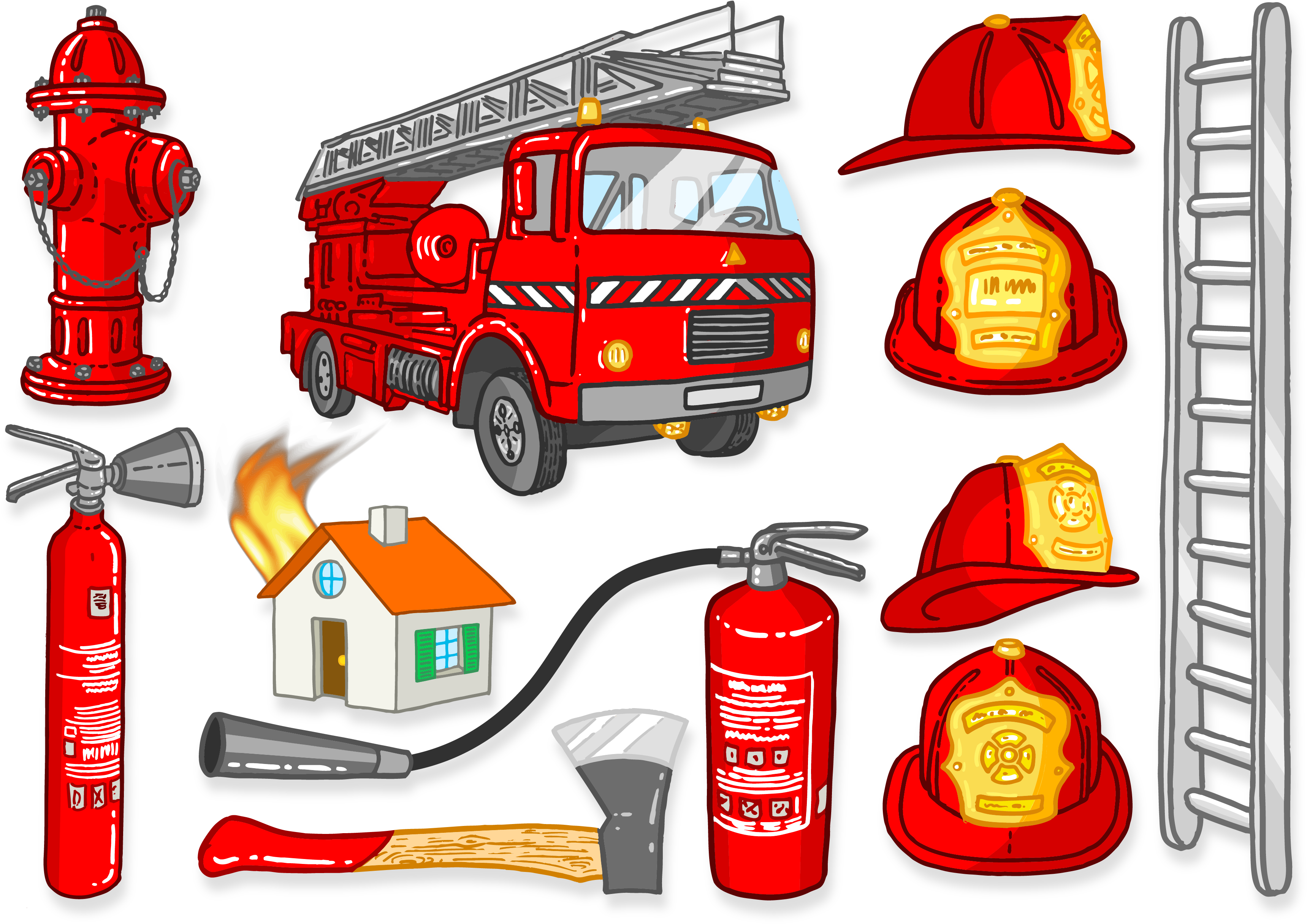 Firefighter Clipart Fire Engine - Fire Tools Equipment And Apparatus - Png Download (3439x2431), Png Download