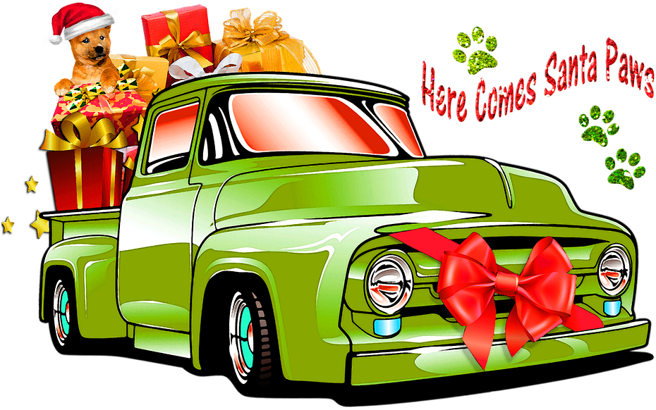 Christmas, Truck, Car, Here Comes Santa Paws, Dog - Outdoor Christmas Car Clipart - Png Download (960x630), Png Download