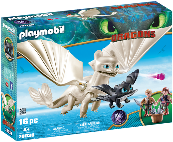 Light Fury With Baby Dragon And Children - Playmobil How To Train Your Dragon Clipart (700x490), Png Download