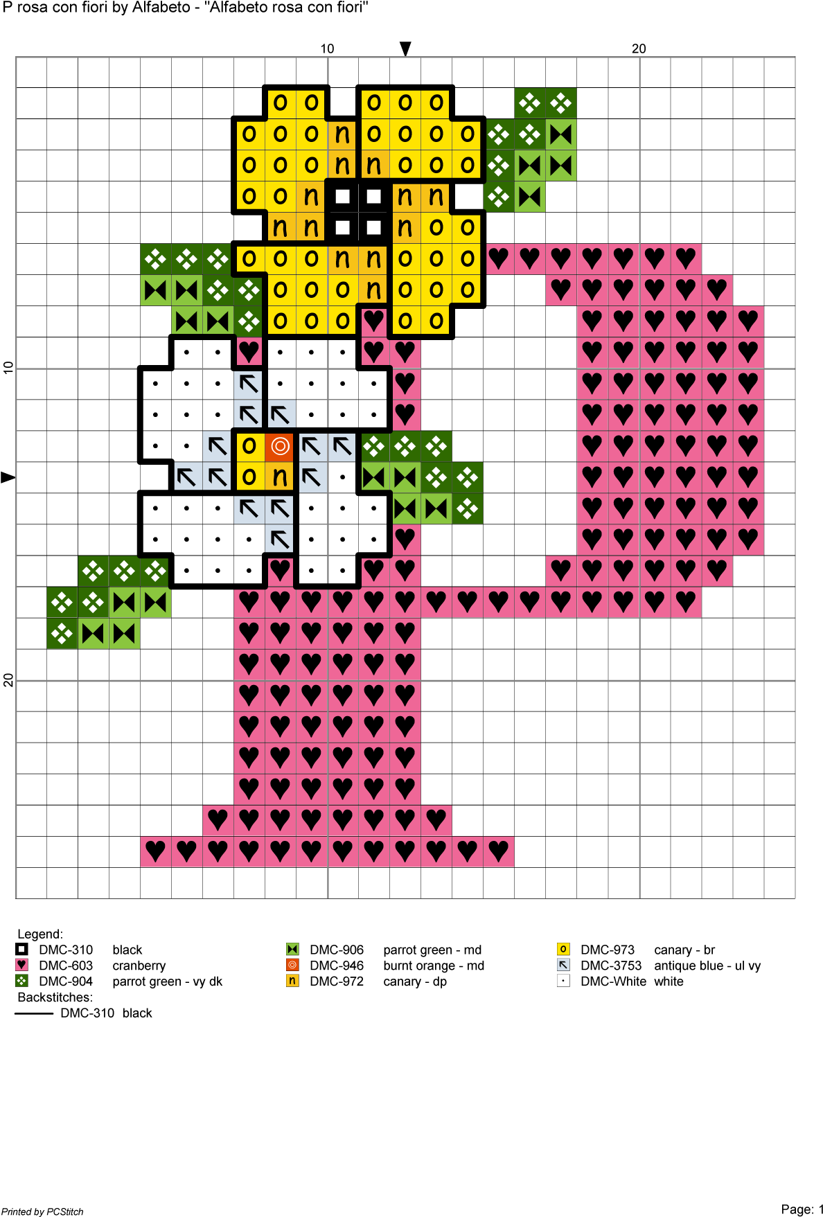 Alfabeto Rosa Con Fiori - Cross-stitch Clipart (1246x1772), Png Download