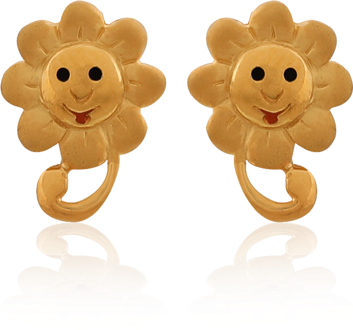 Cute Golden Flower Earring - Cartoon Clipart (1000x1000), Png Download
