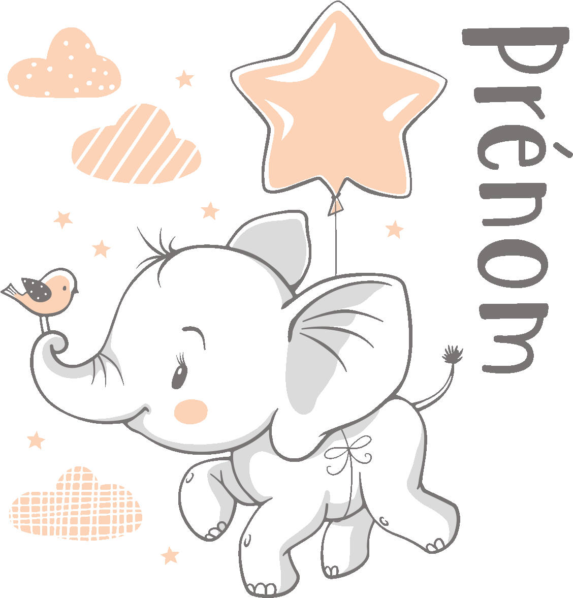 Sticker Prenom Personnalise Bebe Elephant Reveur Ambiance - Elephant With Balloon Vector Clipart (1200x1200), Png Download