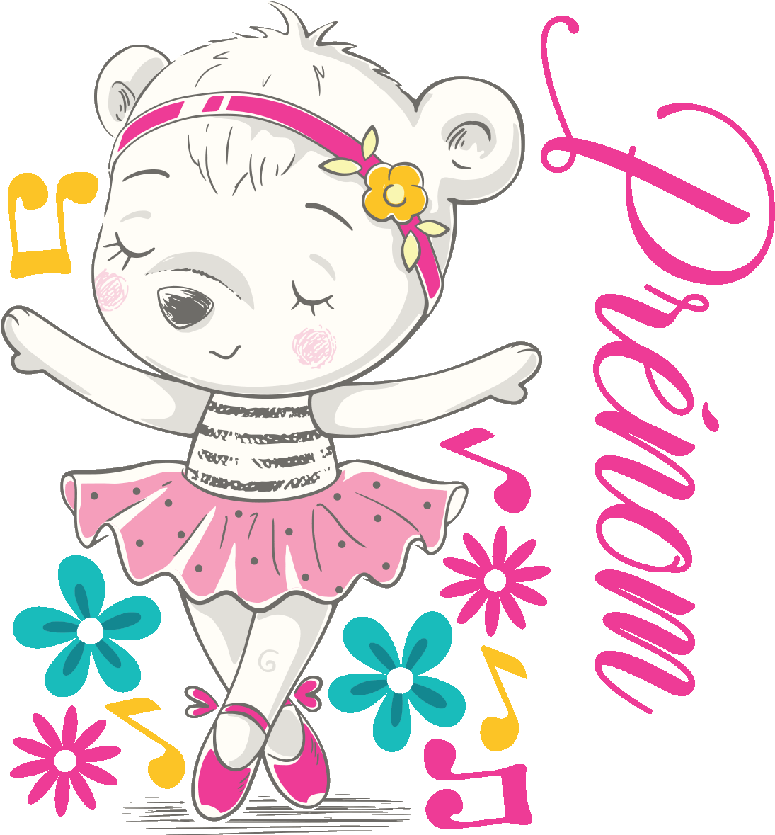 Sticker Prenom Personnalise Ourse Ballerine Fushia - Cartoon Clipart (1200x1200), Png Download