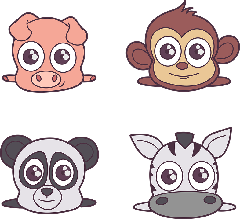 Animals Pig Monkey Zebra Cartoon Character - Vector Graphics Clipart (786x720), Png Download