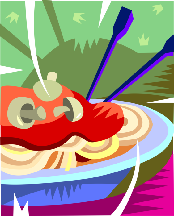 Vector Illustration Of Bowl Of Italian Pasta Spaghetti - Illustration Clipart (563x700), Png Download