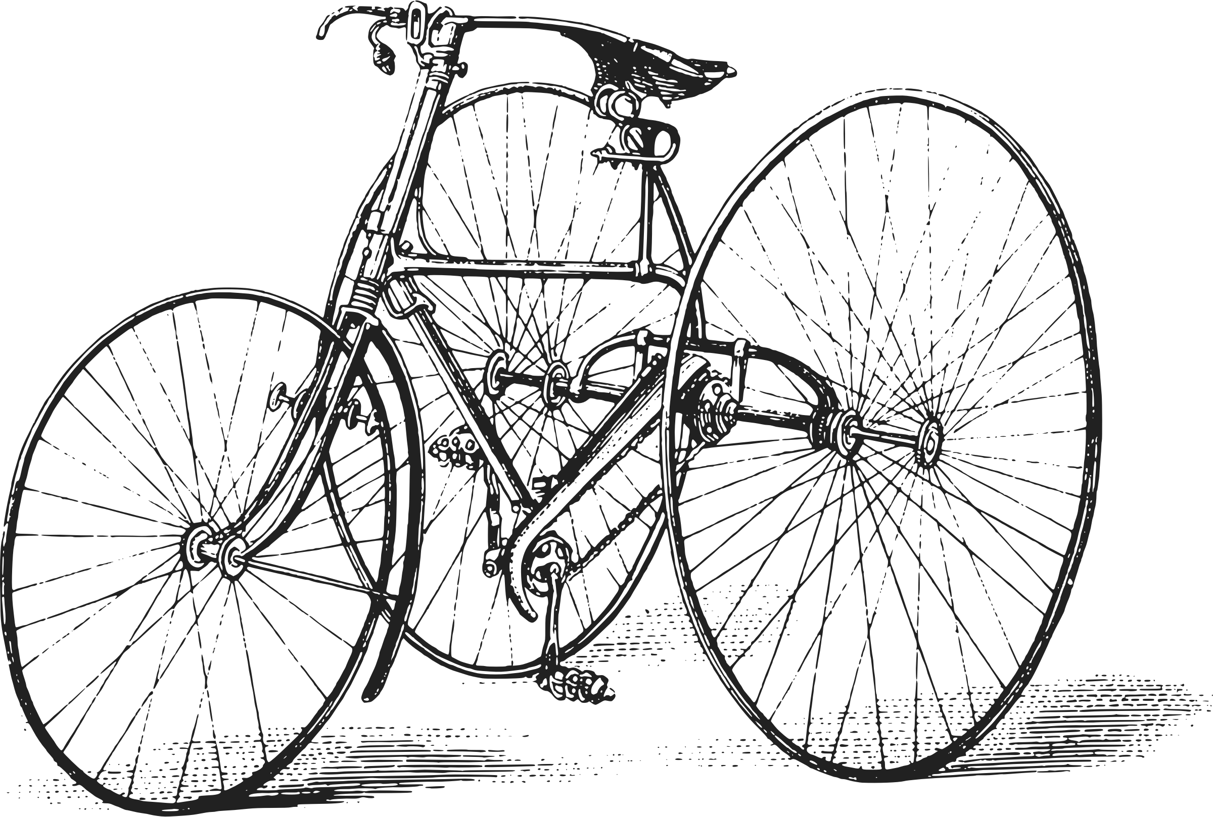 Antique Bw Bicycle - Antique Tricycle Clipart (2400x1618), Png Download