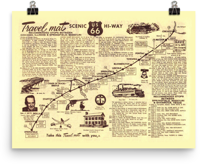 Route 66 Chicago, Il To Springfield, Mo Map - Route 66 Map Clipart (1000x1000), Png Download